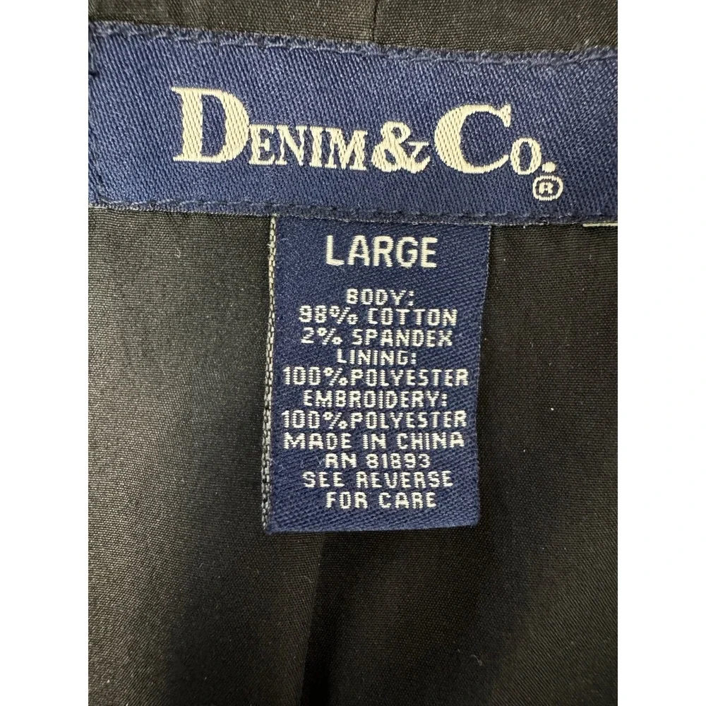 Denim & Co Floral Embroidered Denim Chore Coat Jacket Black Size Large - Picture 6 of 9